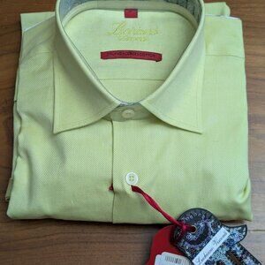 Luchiano Visconti Solid Pale Lime Mens M Button up Shirt 2-Ply Mercerized New